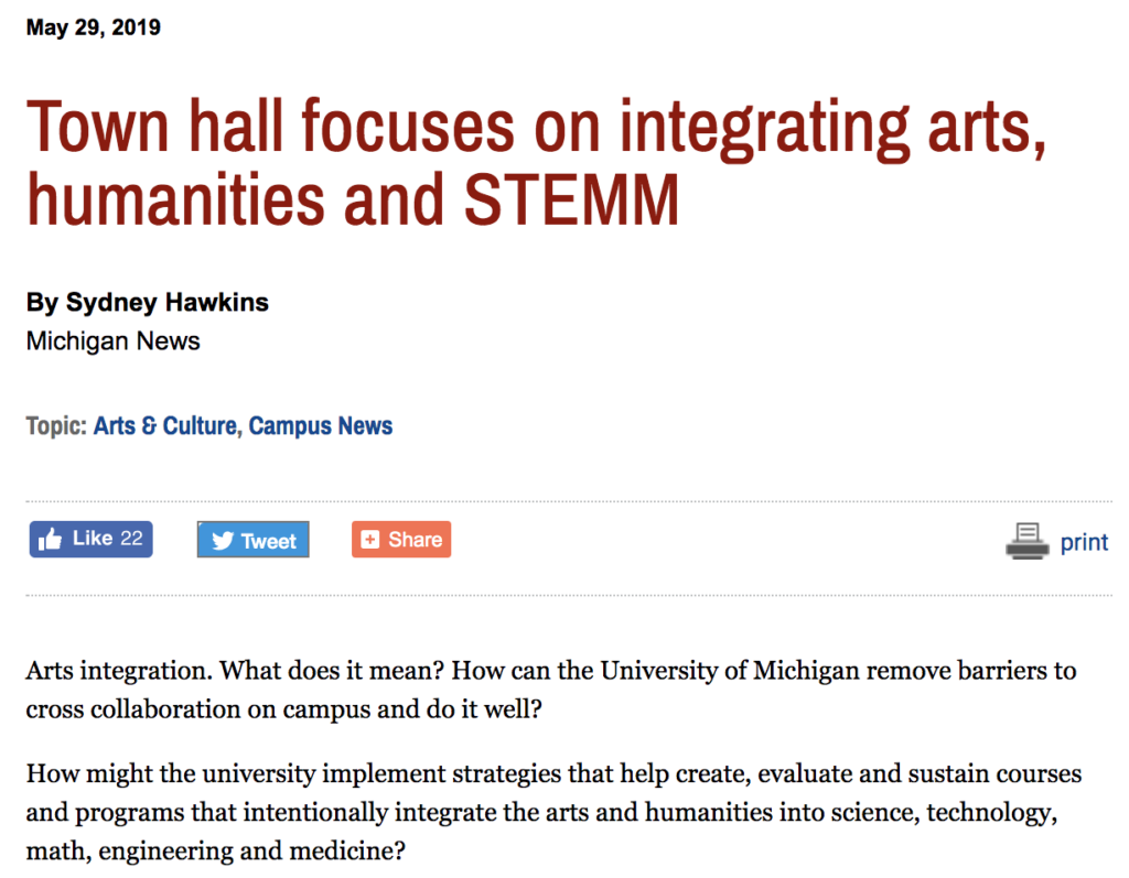 Article of Twon hall focuses on integrating arts, humanities and STEM